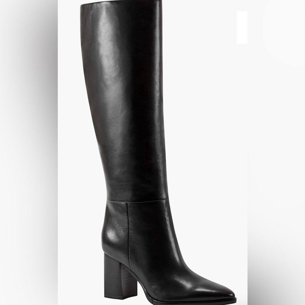 Marc Fisher Perina Knee High Black Leather Heeled Boots Size 9 - Picture 2 of 7